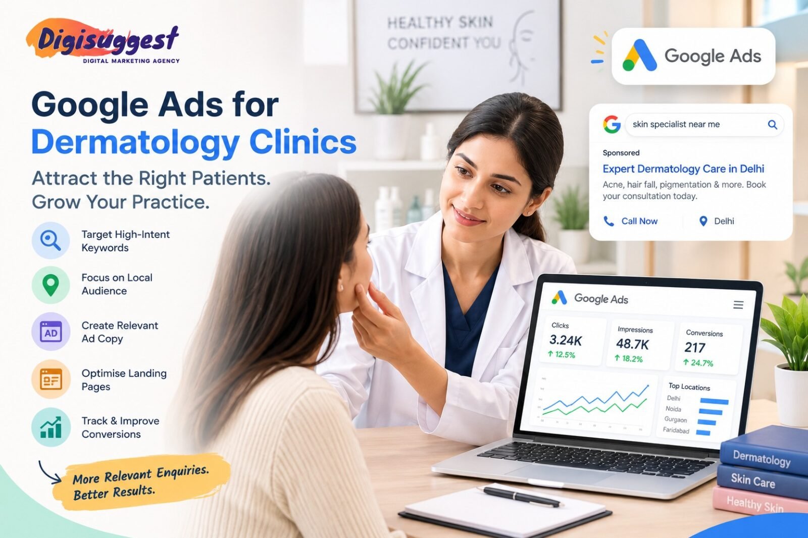 Google Ads for Dermatology Clinics to attract relevant patient enquiries